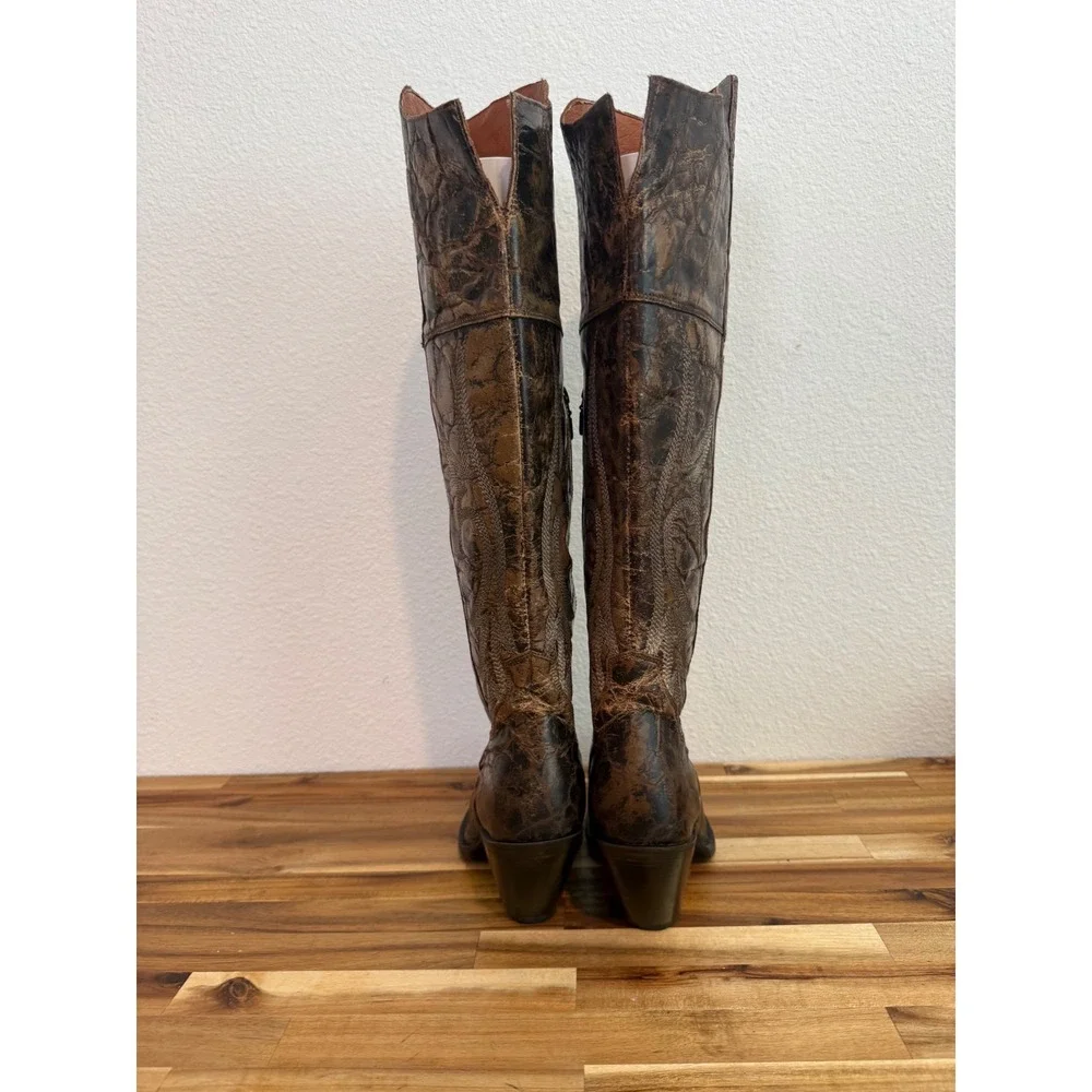 Dan Post Jilted Over The Knee Tall Western Boots Distressed Brown Size  9.5